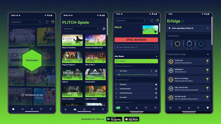 Bild mit Screenshots der PLITCH Companion App