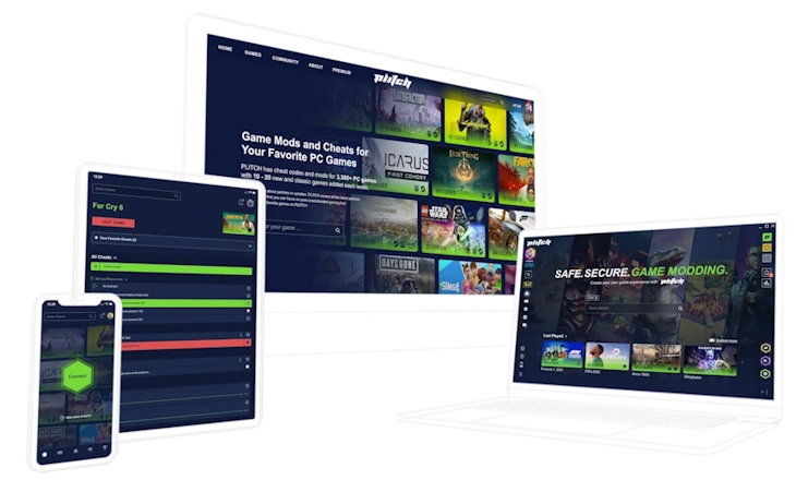 Trainerul de jocuri PLITCH este disponibil prin aplicația de modding PLITCH pe toate dispozitivele tale – desktop, laptop, tabletă și mobil